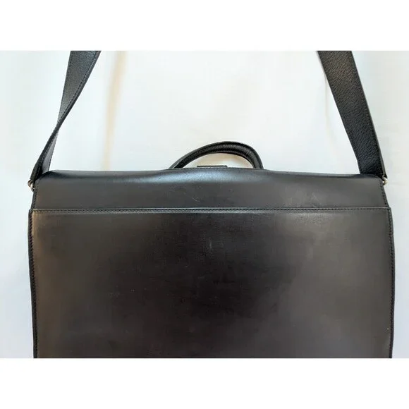 Mark Cross Vintage Black Polished Leather Accordion Briefcase Shoulder Strap - Picture 5 of 16